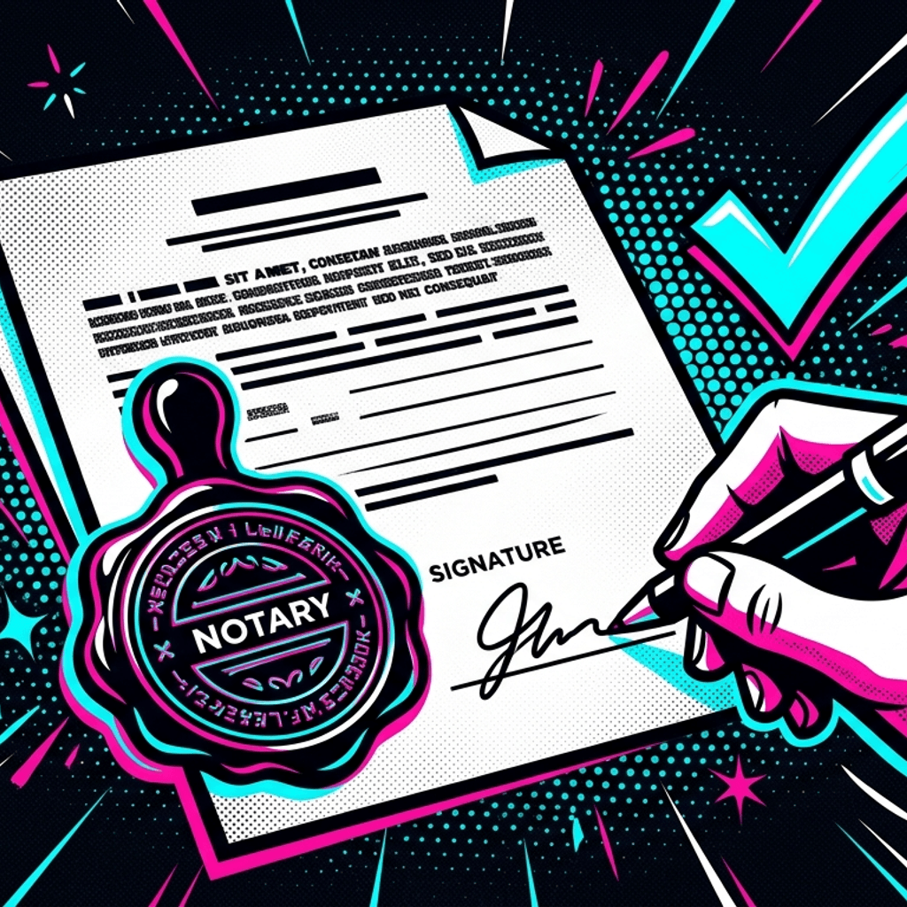 Consent form being signed with a notary seal stamp and an approval checkmark